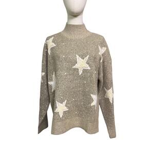 Bobeau Taupe Star Mock Neck Sweater Women’s Size L NWT Nordstrom Soft Knit